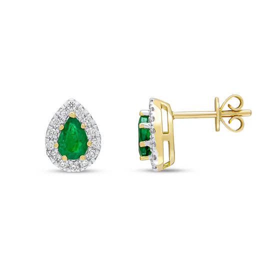 18ct Yellow Gold Pear Shape Emerald And Diamond Earrings 18739
