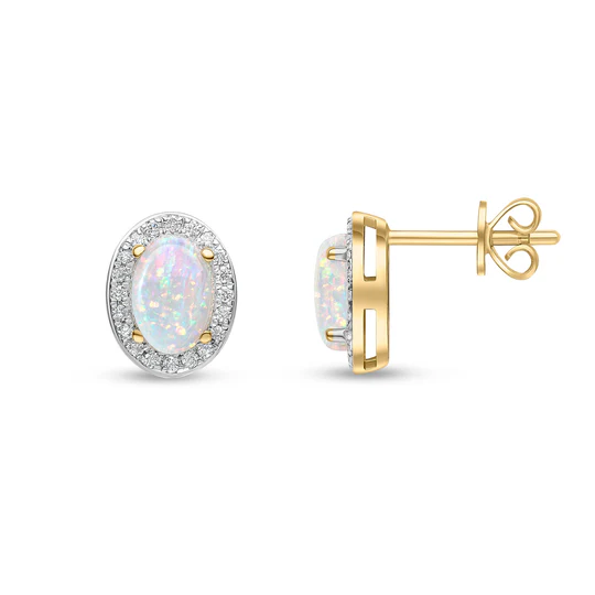 18ct Yellow Gold Opal & Diamond Earrings 16147