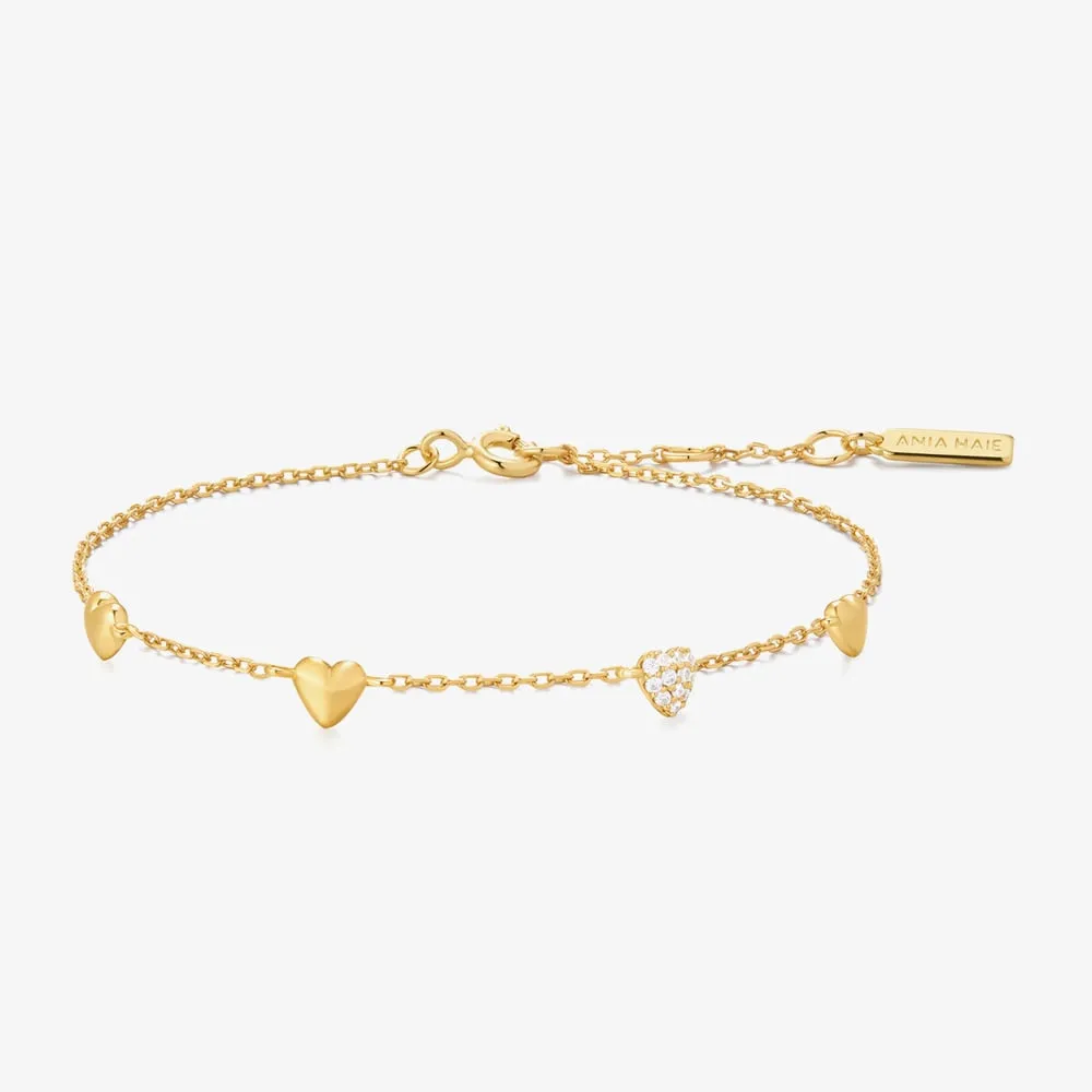 Ania Haie Gold Pave Puffed Heart Station Bracelet 