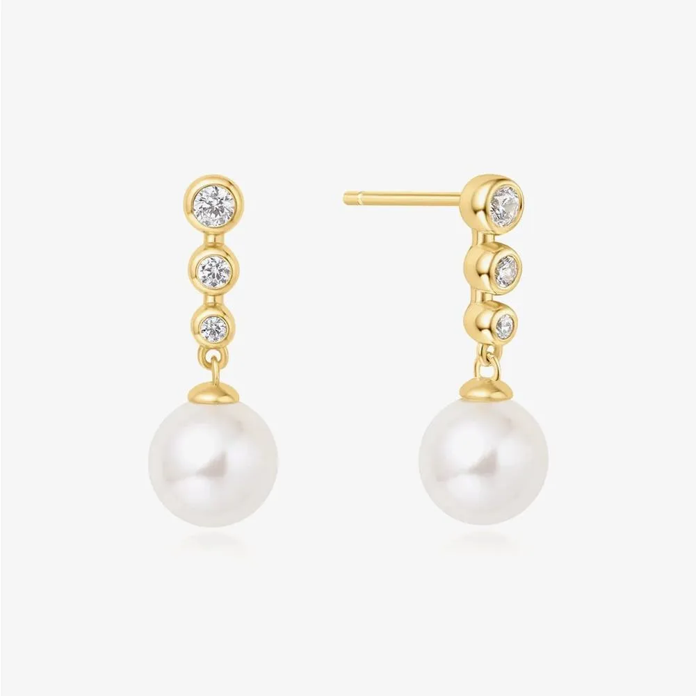 Ania Haie Gold Tennis Beaded Stone Pearl Drop Stud Earrings