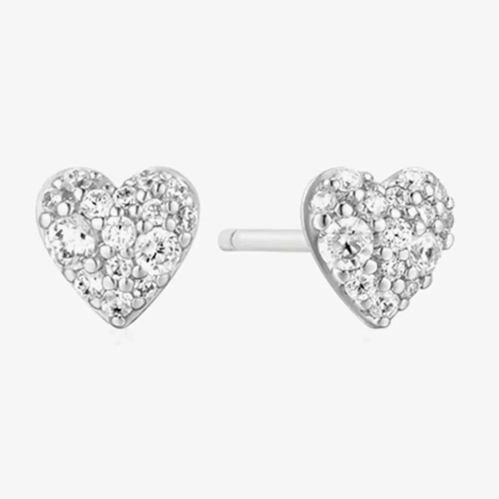 Ania Haie Silver Pave Heart Stud Earrings 
