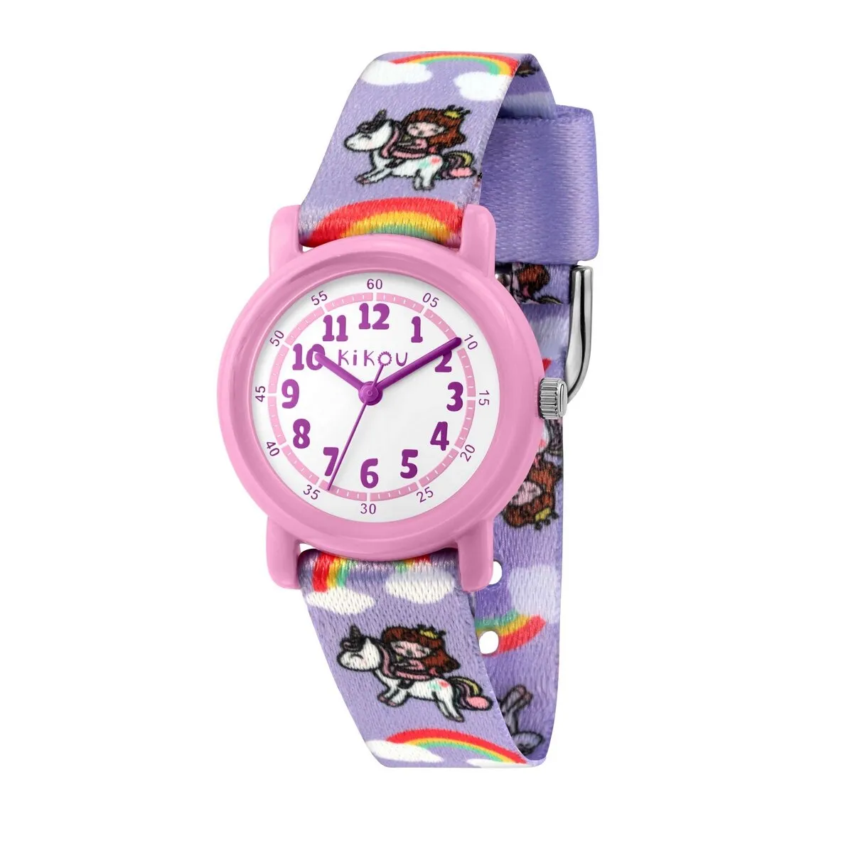 Kikou Kids Cartoon 28mm White Dial Purple Strap Watch