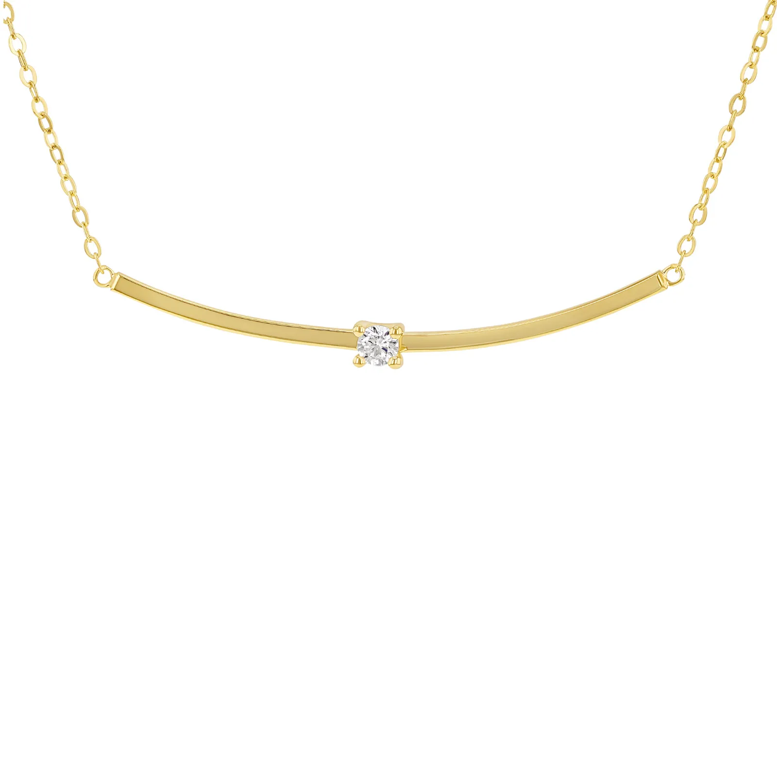 9ct Yellow Gold 3mm Cz Curved Bar Necklace 17'-18' 