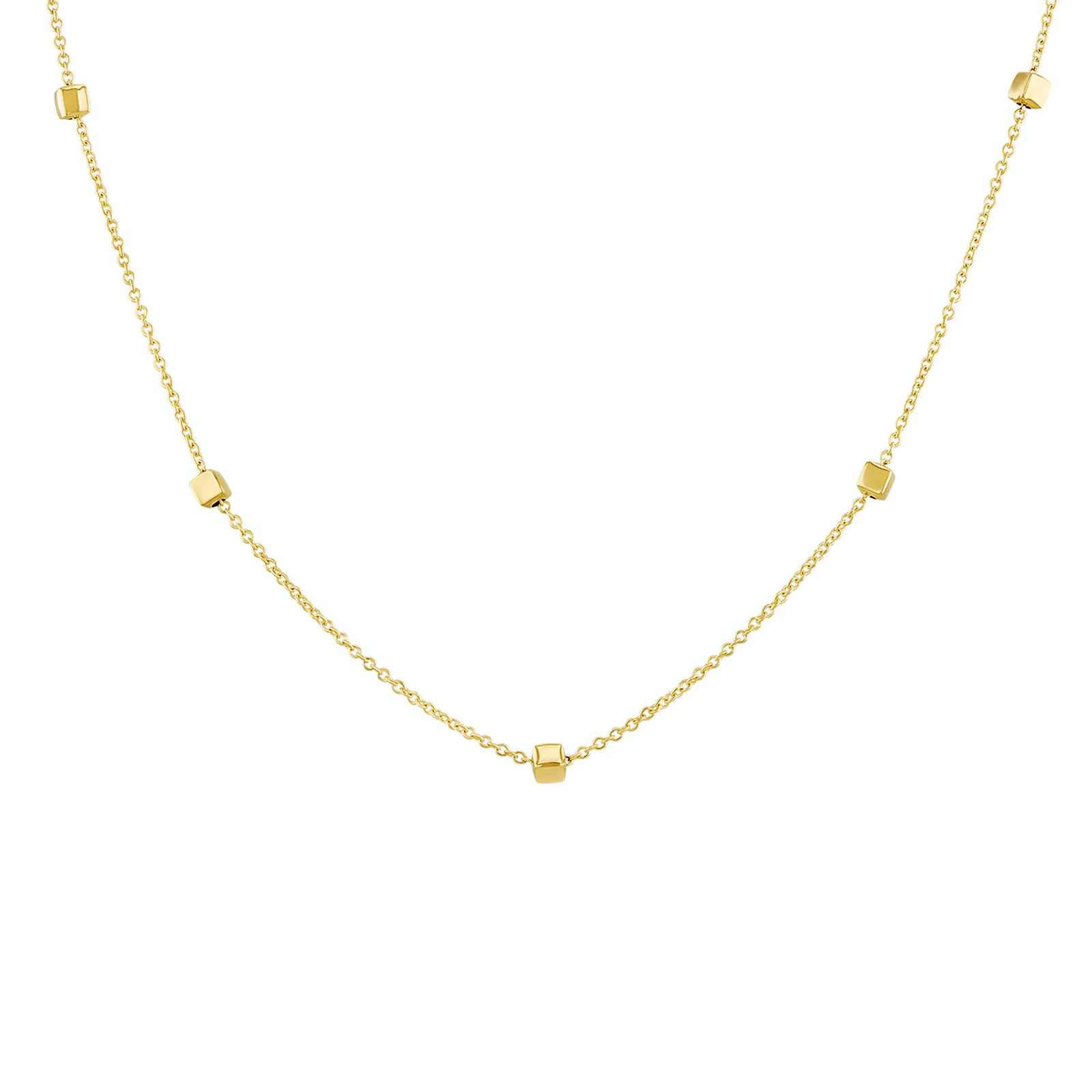9ct Yellow Gold 9 Station Square Pebble Necklace 