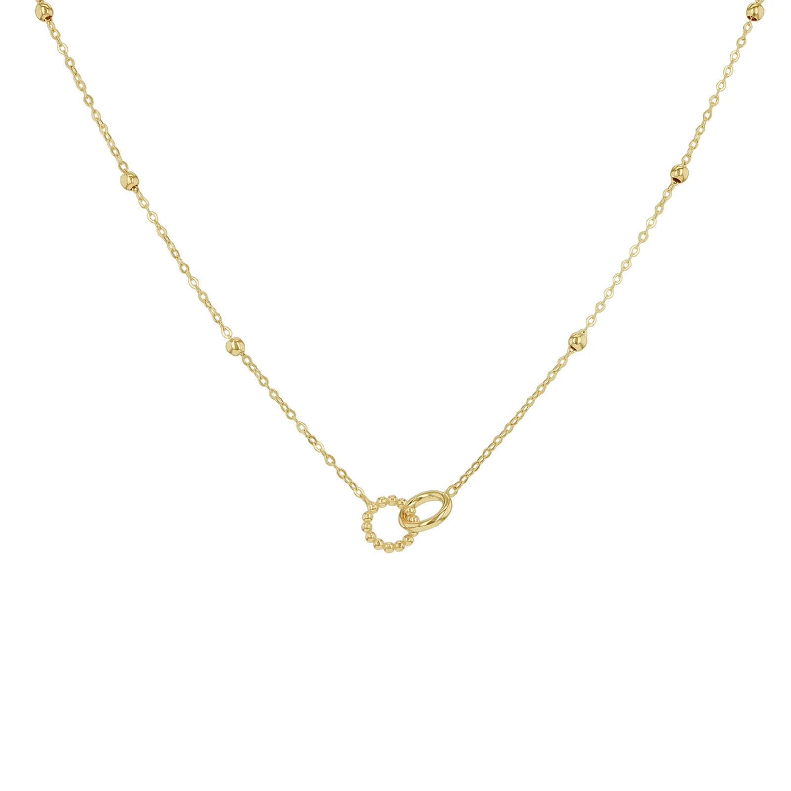 9ct Yellow Gold Double Rings Adjustable Necklace 