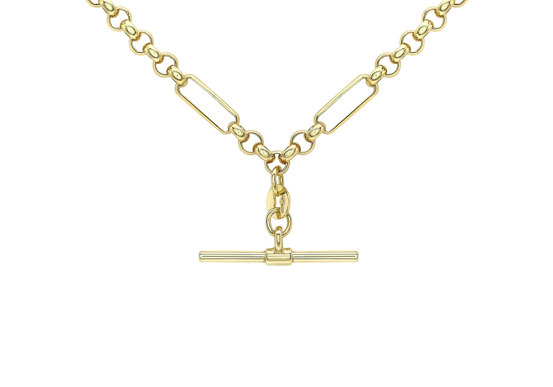 9ct Yellow Gold T-bar Figaro Belcher Albert Chain 18'