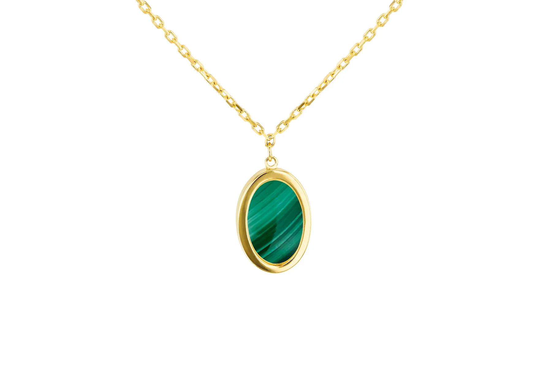 9ct Oval Malchite Adjustable Necklace 16-18'