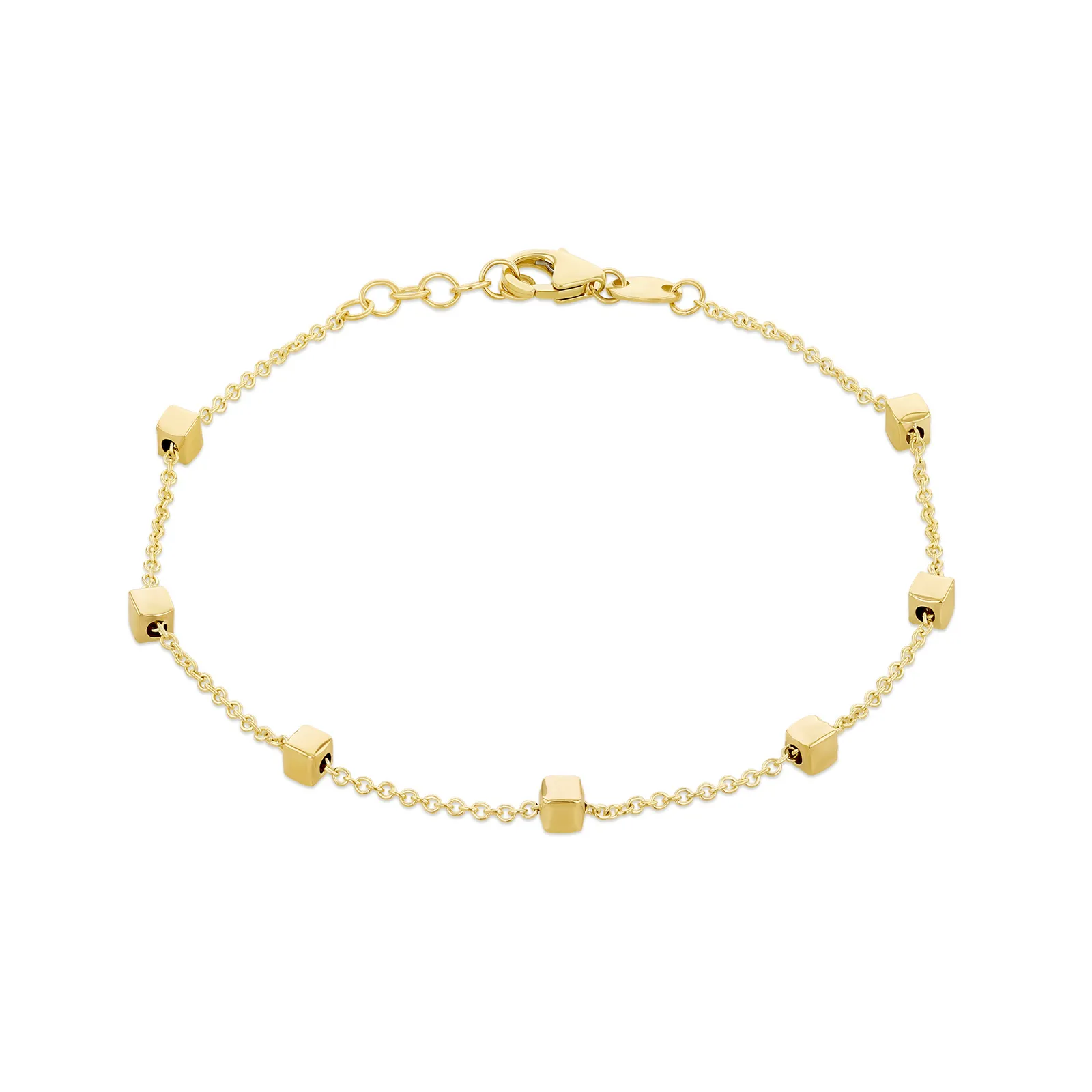 9ct Yellow Gold 7 Station Square Pebble Bracelet 7'