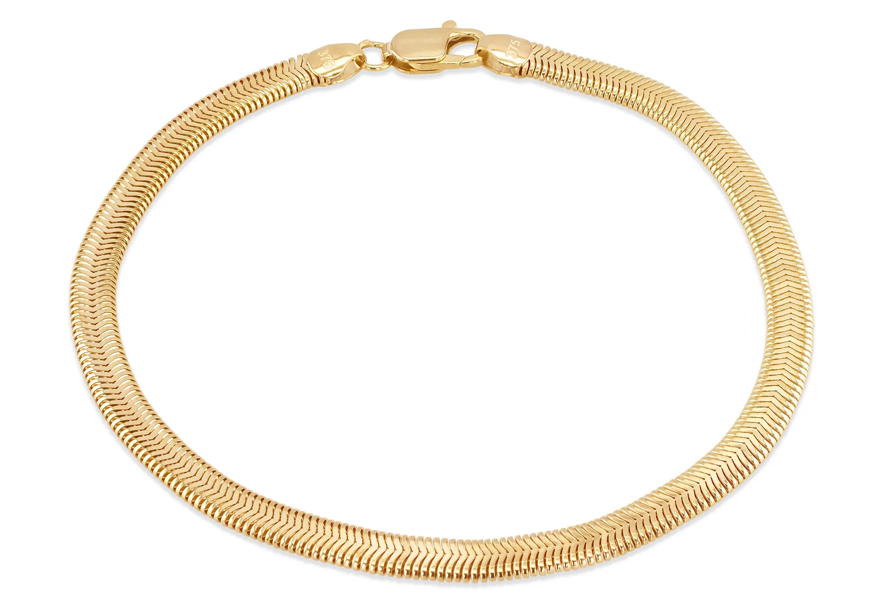 9ct Yellow Gold Flat Snake Chain Bracelet 7.5' 