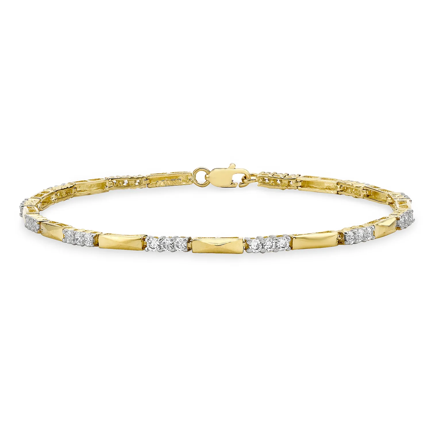 9ct Yellow Gold Cz And Bar-link Bracelet 19cm/7.5'' 