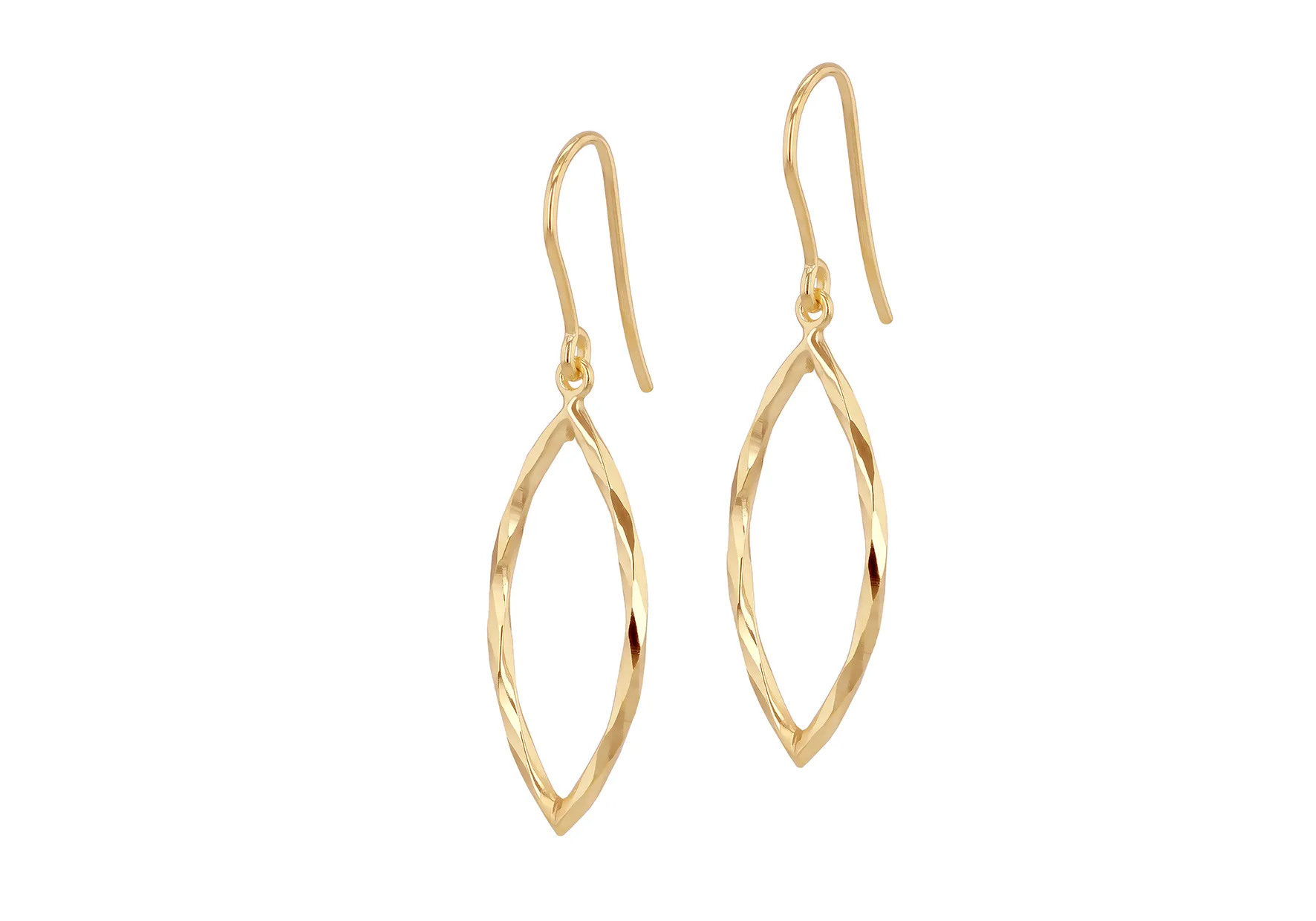 9ct Yellow Gold Diamond Cut Marquise Shape Creole Earrings 20388