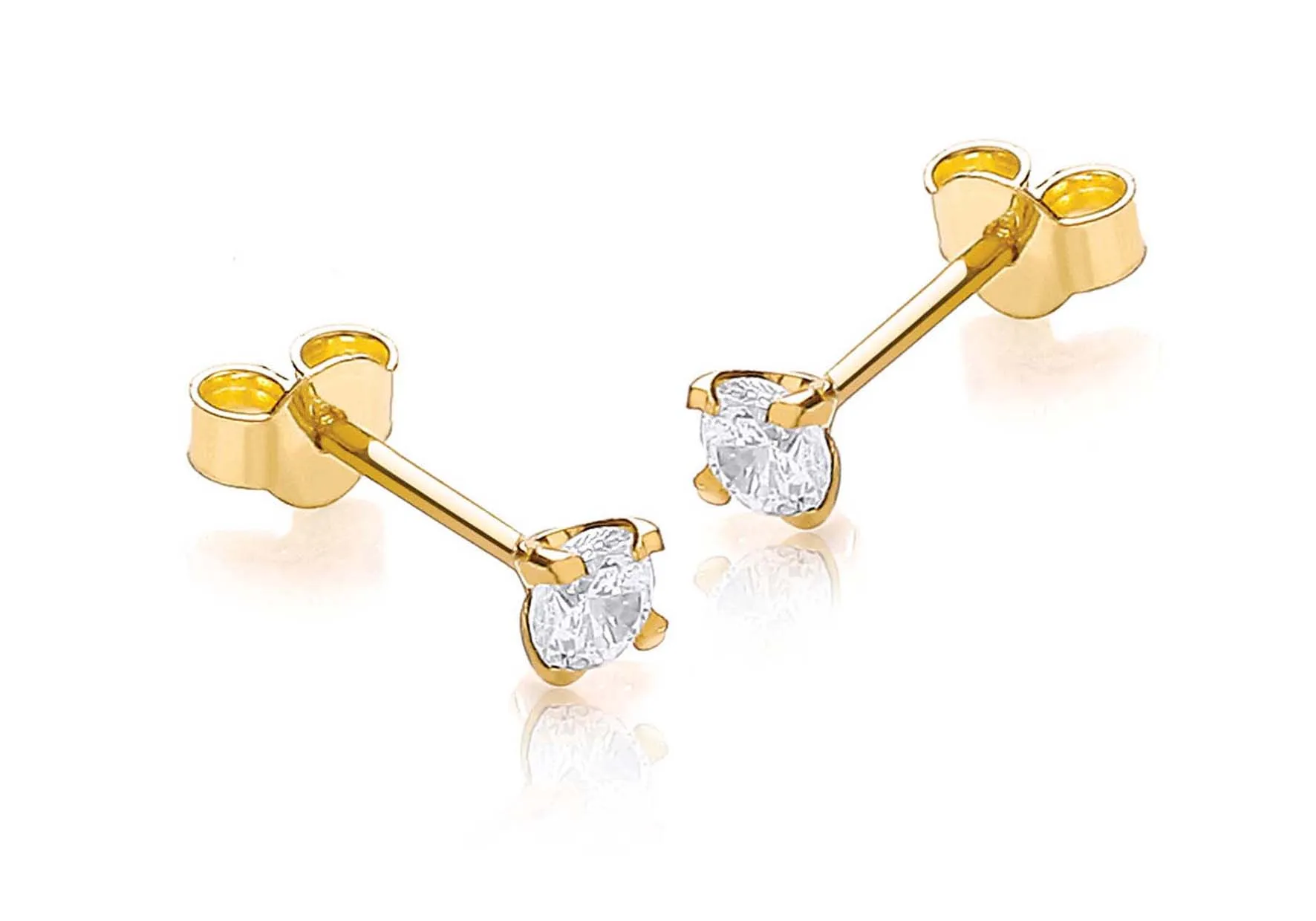 9ct Yellow Gold 3mm Round Cz Stud Earrings