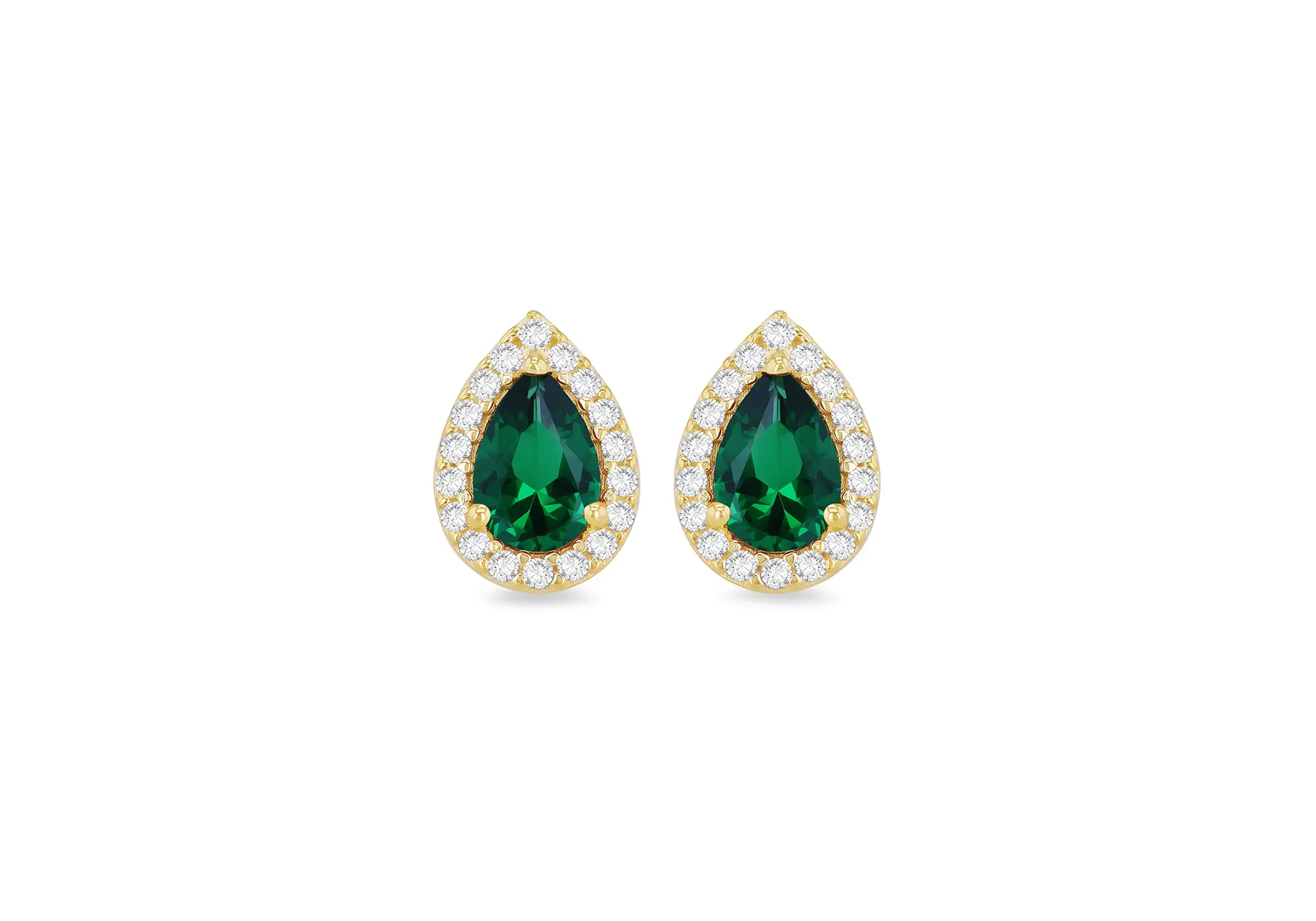 9ct Green White Cz Teardrop Stud