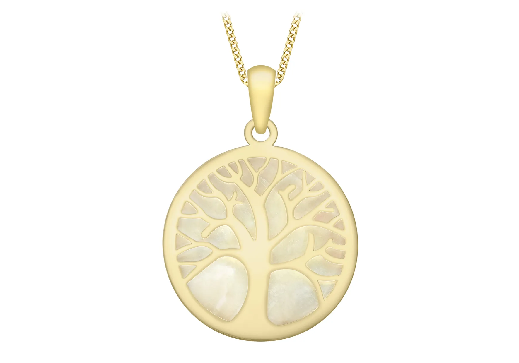 9ct Yellow Gold Mother Of Pearl 17.2mm Tree Of Life Pendant 14935