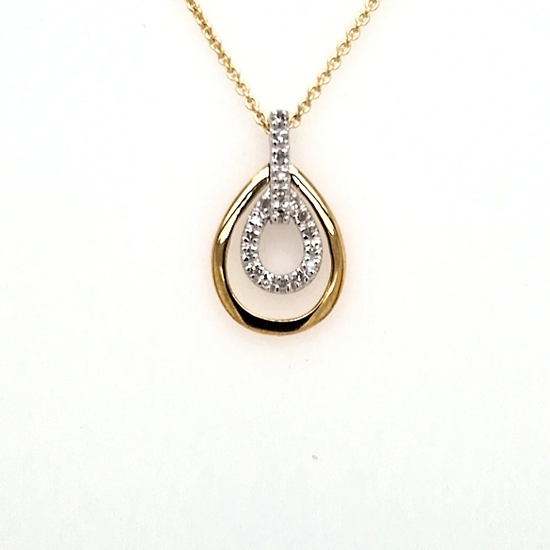 9ct Two Tone Pear Shape Diamond Pendant 16188