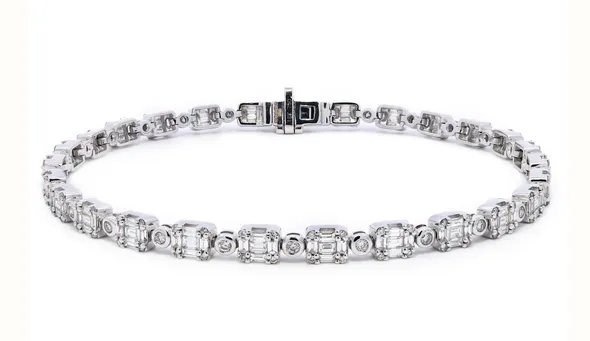 18ct White Gold Mixed Cut Diamond Tennis Bracelet 2.31ct