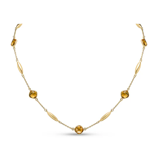 9ct Yellow Gold Citrine And Polished Torpedo Motif Chain Necklace 17643