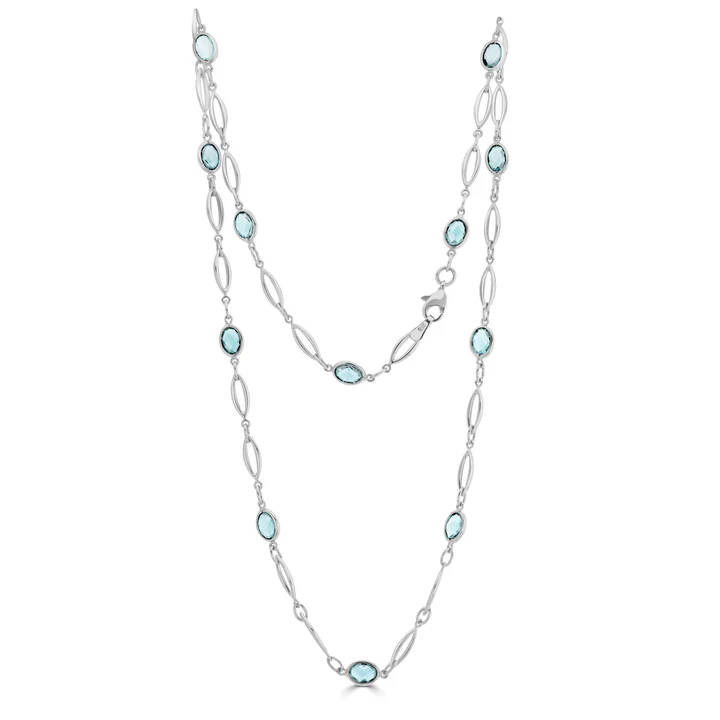 9ct White Gold Marquise & Oval Swiss Blue Topaz Necklace 18'