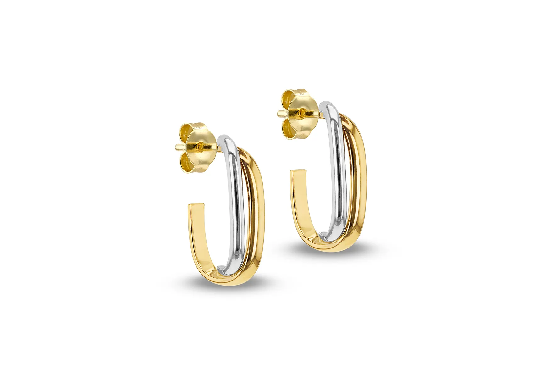 9ct Two Tone Double Half Hoop Earrings