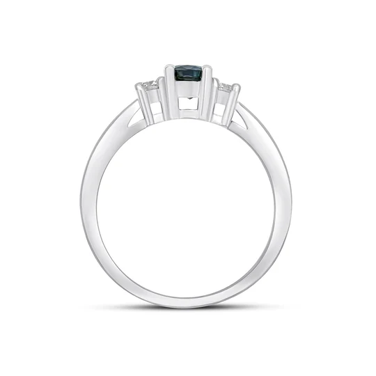 9ct White Gold Oval Sapphire And Diamond 3 Stone Set Ring 21922