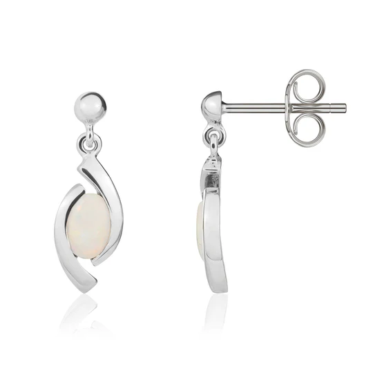 9ct White Gold Drop Opal Earrings .56ct 20051