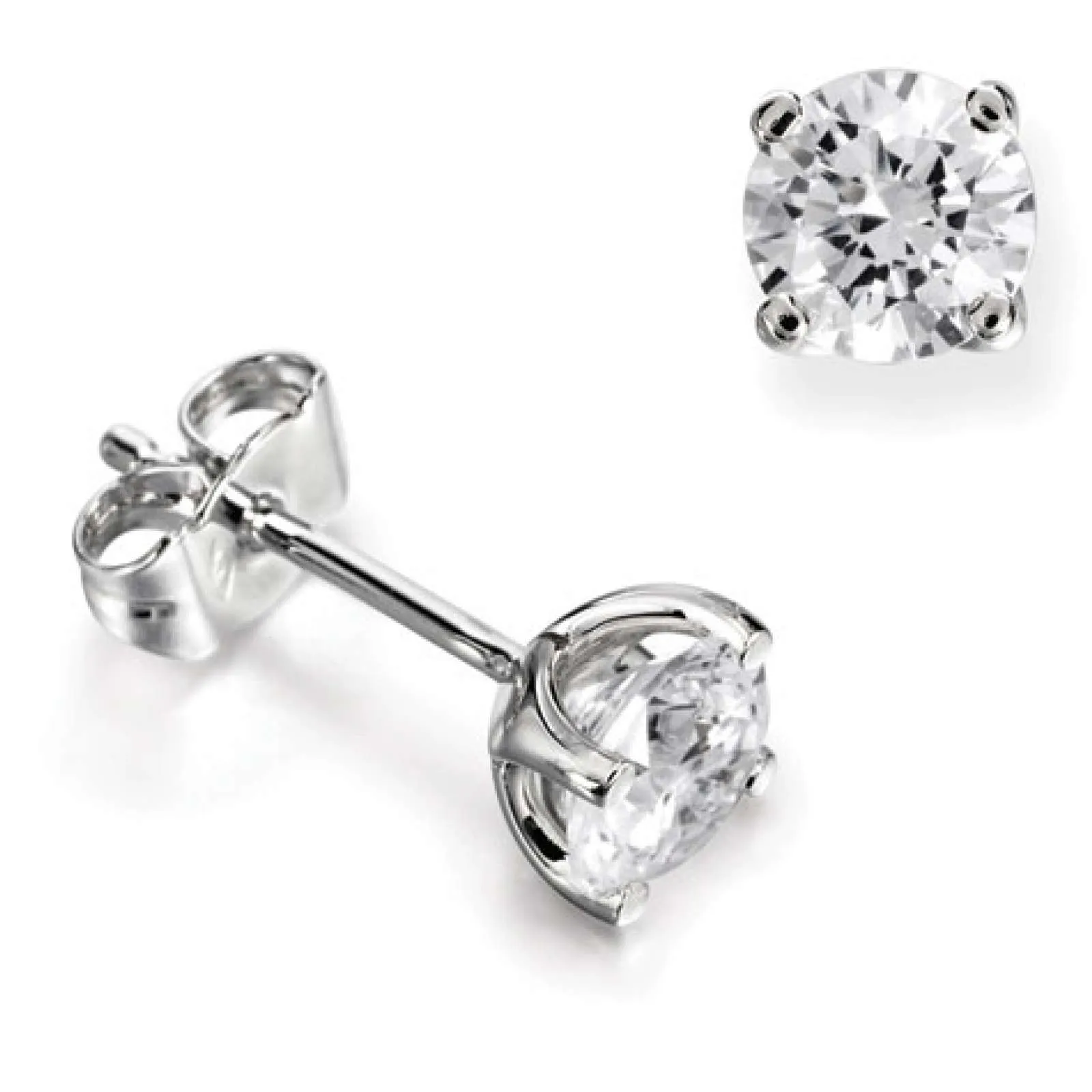 Platinum Four Claw Round Brilliant Cut Natural Diamond Stud Earrings .80ct