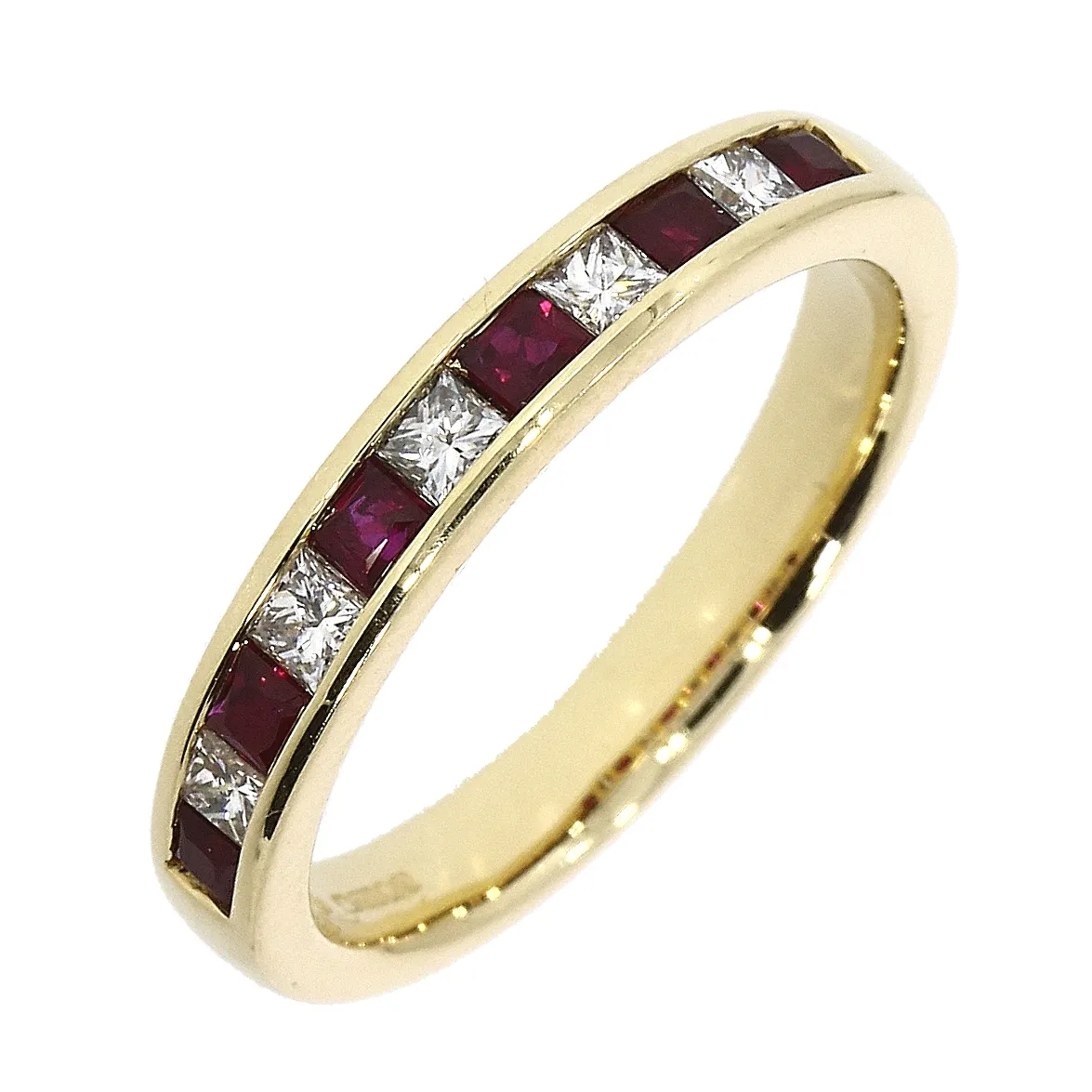 18ct Yellow Gold Ruby & Diamond Channel Set Eternity Style Ring 13139
