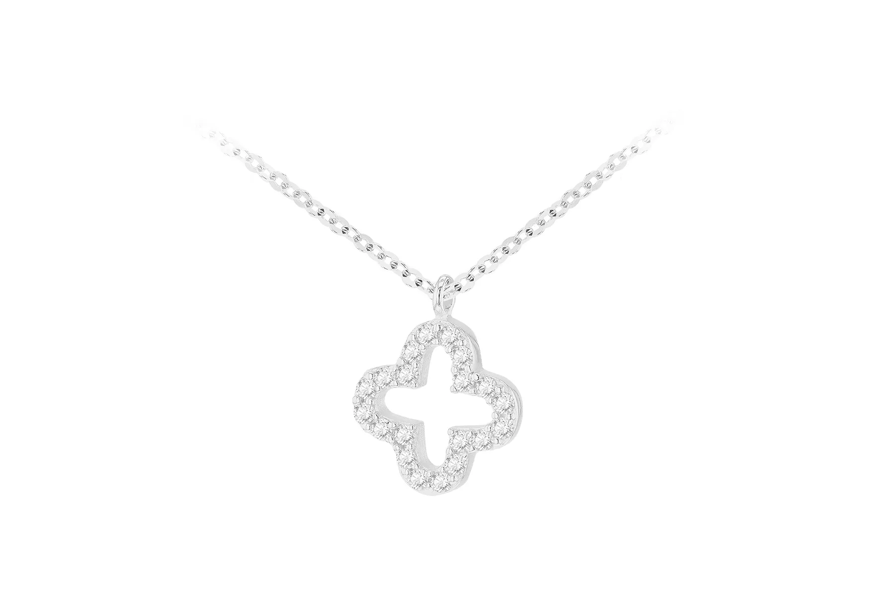 9ct White Gold 1mm Cz Petal Necklace