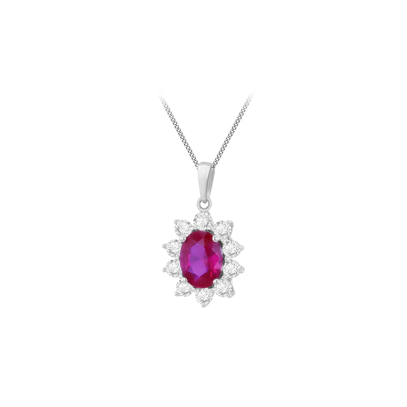 9ct White Gold Synthetic Rudy And Cz Pendant