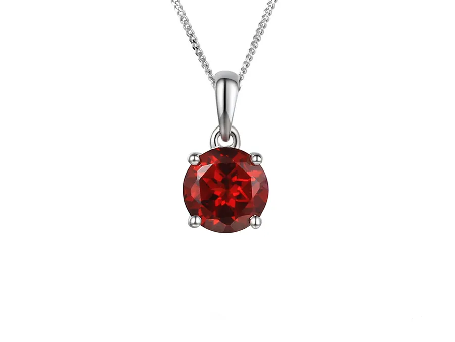 Sterling Silver Round Claw Set Garnet Pendant 