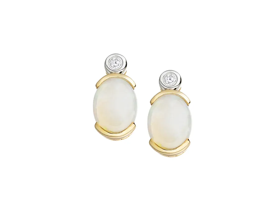 9ct Yellow Gold Opal & Diamond Earrings 17601