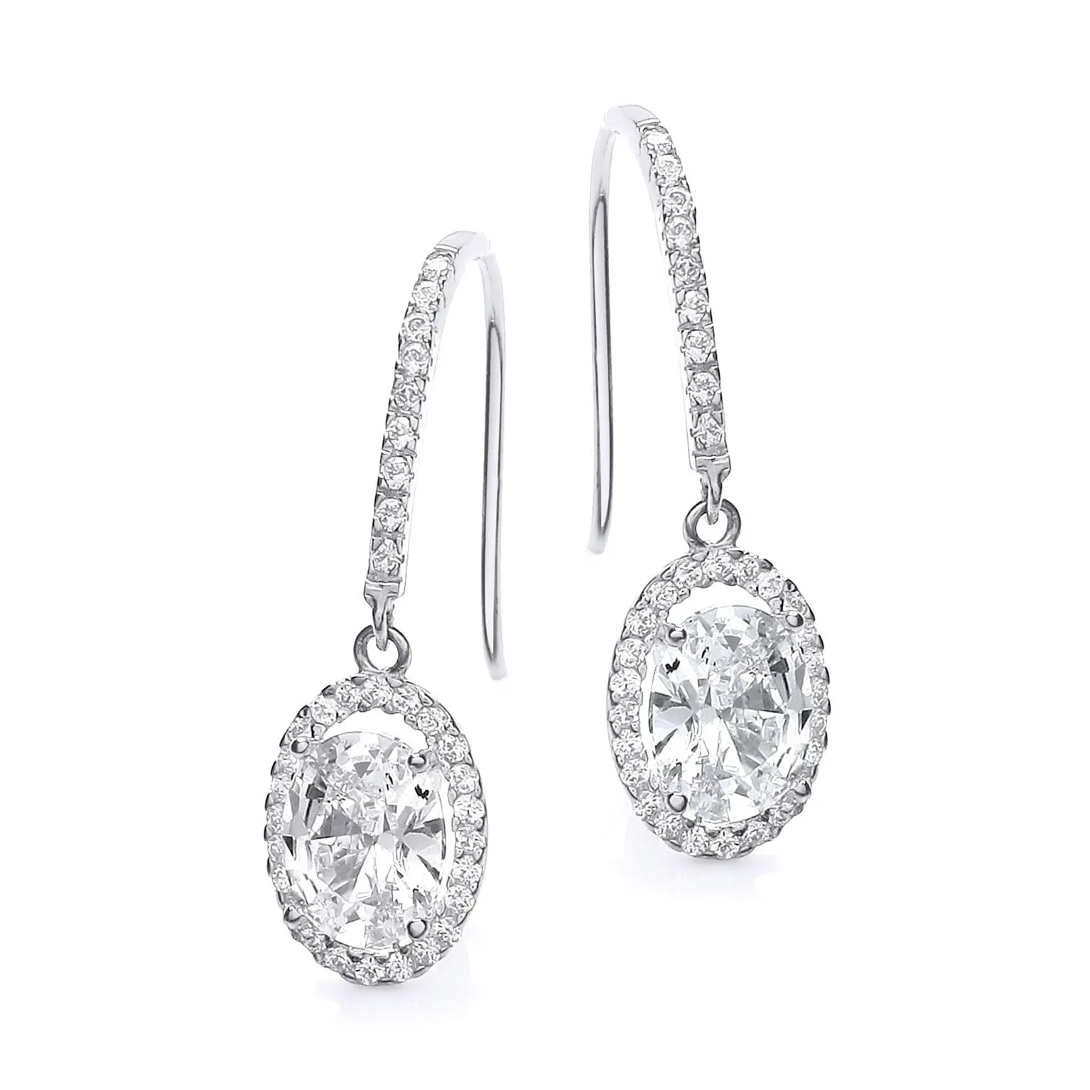 9ct White Gold Drop Cz Earrings