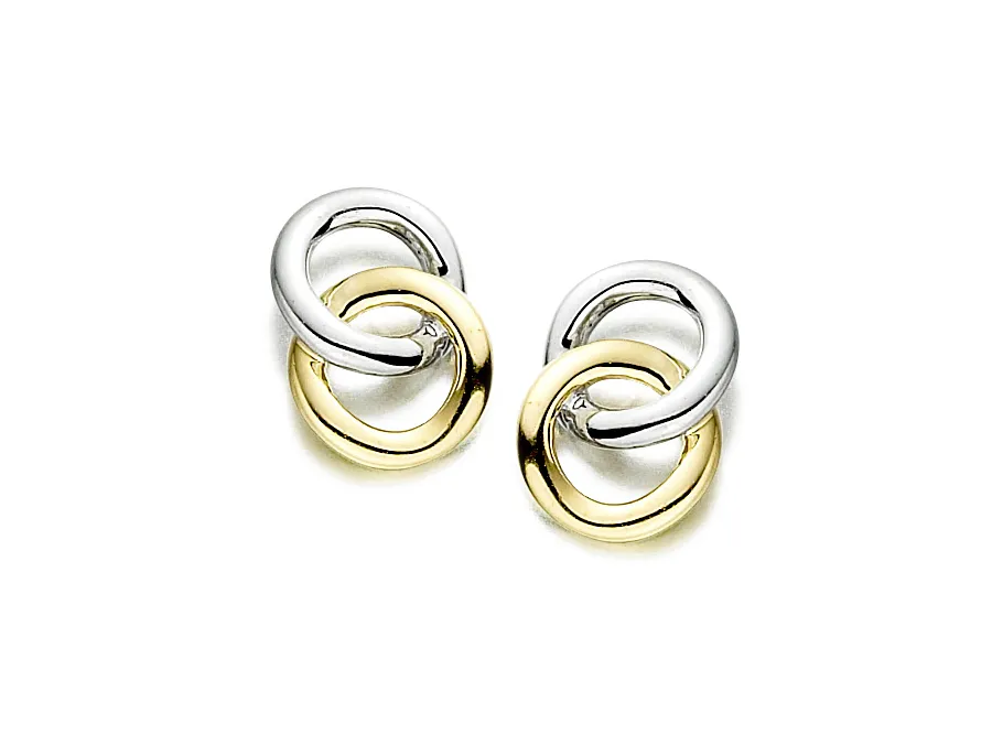 9ct Two Tone Circle Stud Earrings 15982