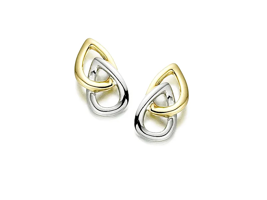 9ct Two Tone Pear Shape Stud Earrings 15981