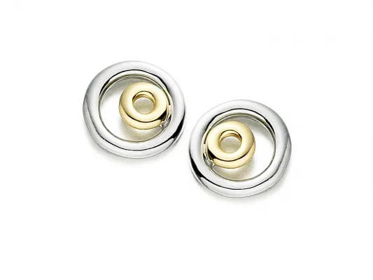 9ct Two Tone Circle Within A Circle Stud Earrings 11707