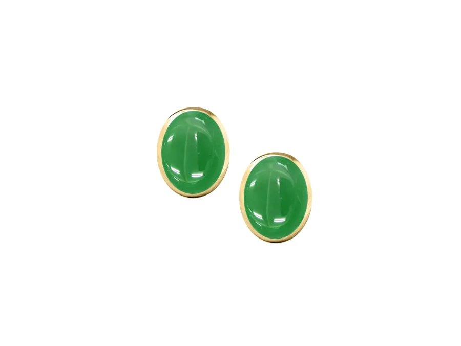 9ct Yellow Gold Rub Over Jade Earrings
