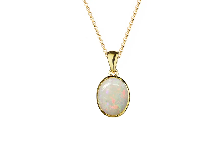 9ct Yewllow Gold Oval Opal Rubover Pendant 16190