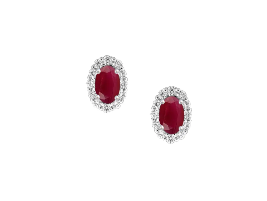 9ct Ruby & Diamond Oval Cluster Earrings