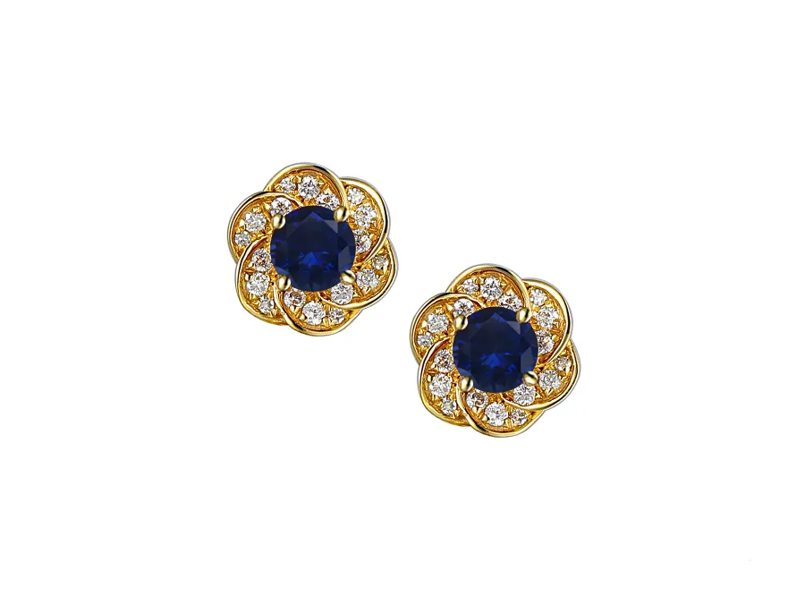 18ct Yellow Gold Sapphire & Diamond Cluster Earrings 
