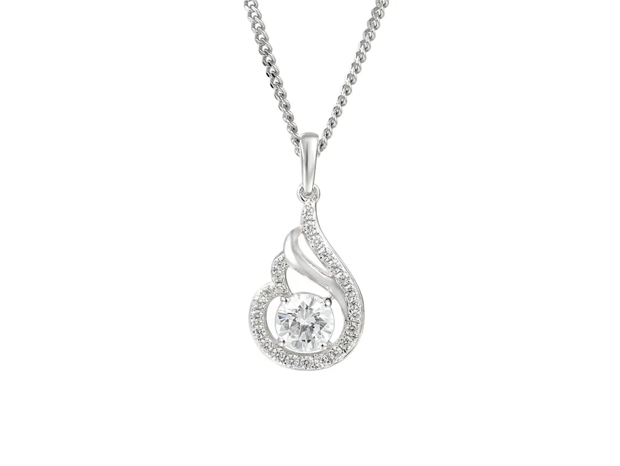 Sterling Silver Cz Teardrop Necklace