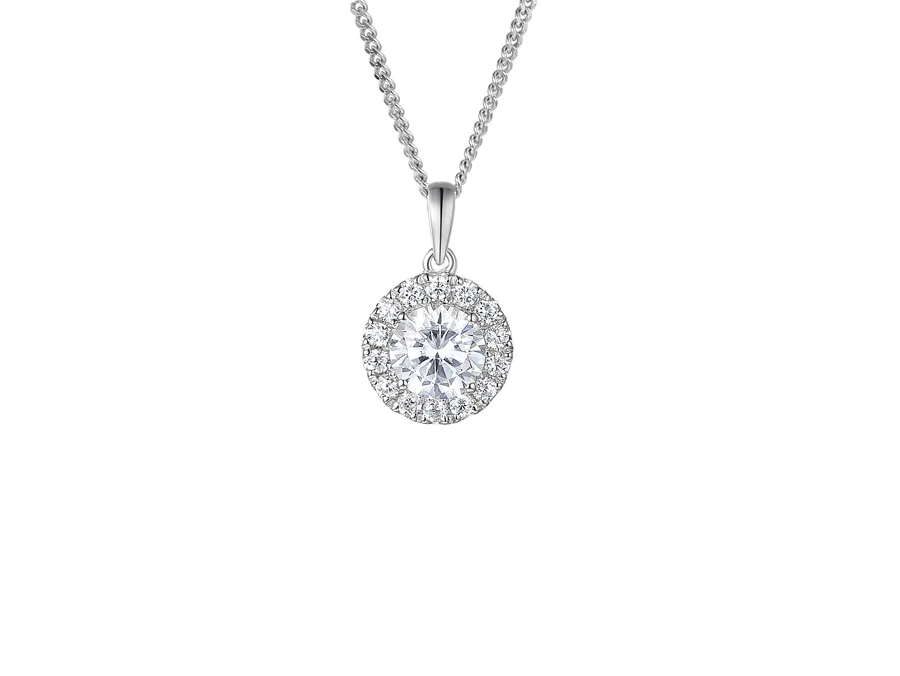 Sterling Silver Round Cz Cluster Necklace 