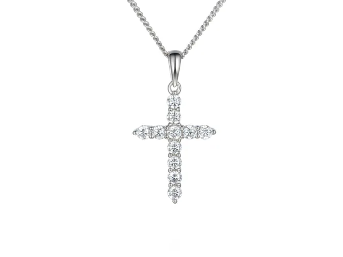 Sterling Silver Cz Cross Necklace 
