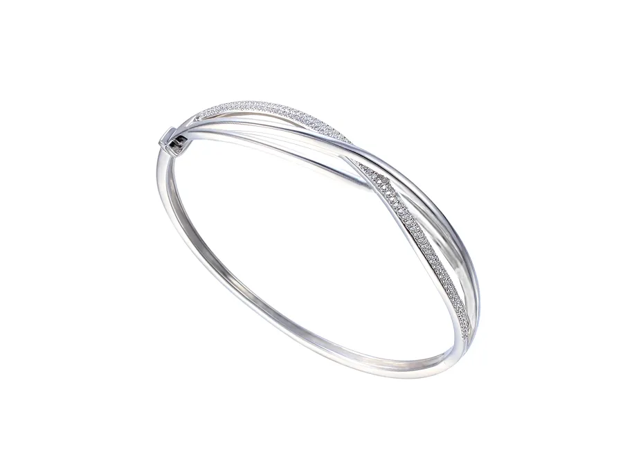 Sterling Silver 3 Row Crossover Cz Bangle 