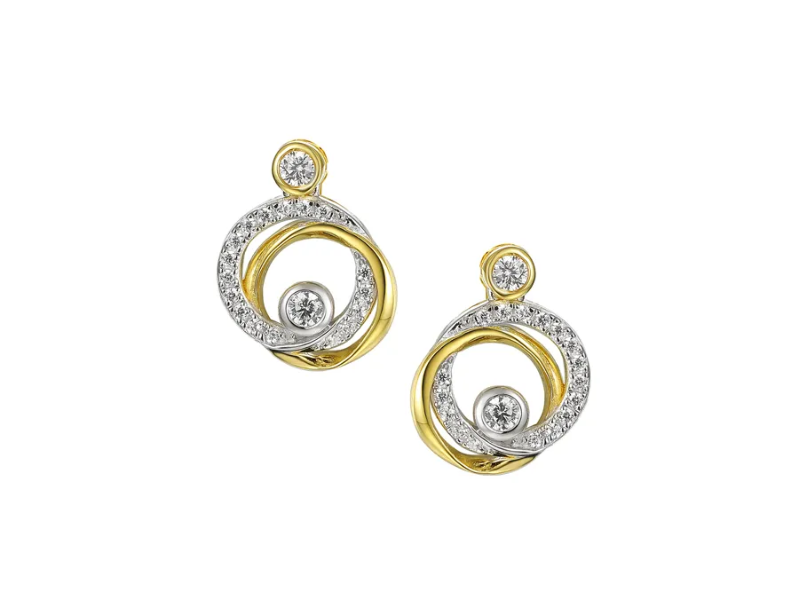 9ct Yellow And White Diamond Circle Earrings