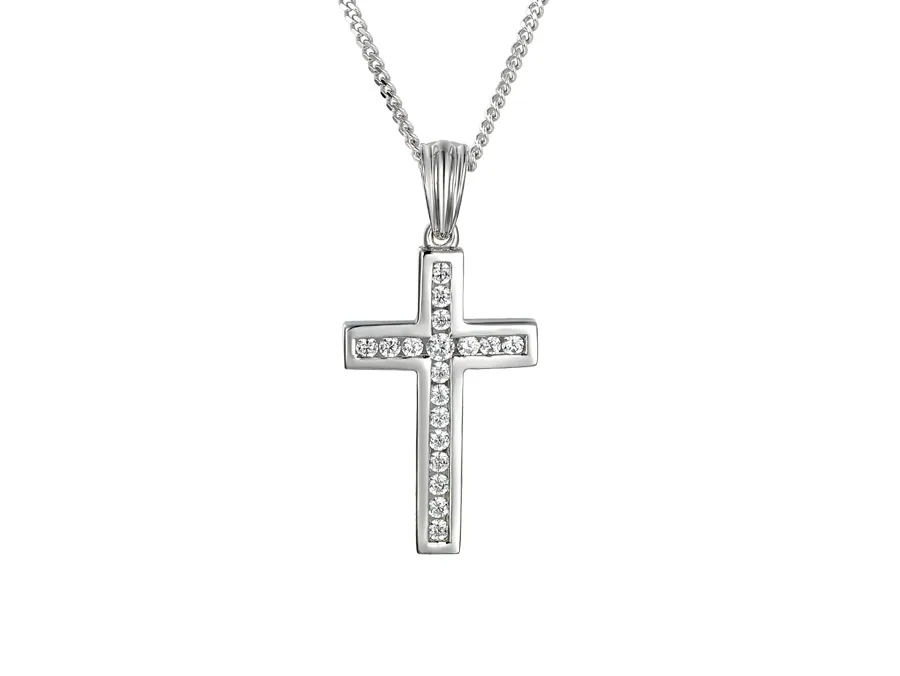 Sterling Silver Channel Set 18 Stone Cz Necklace