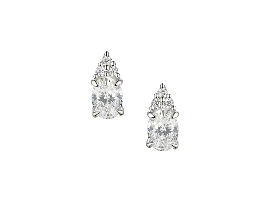 Sterling Silver Cz Oval Earrings