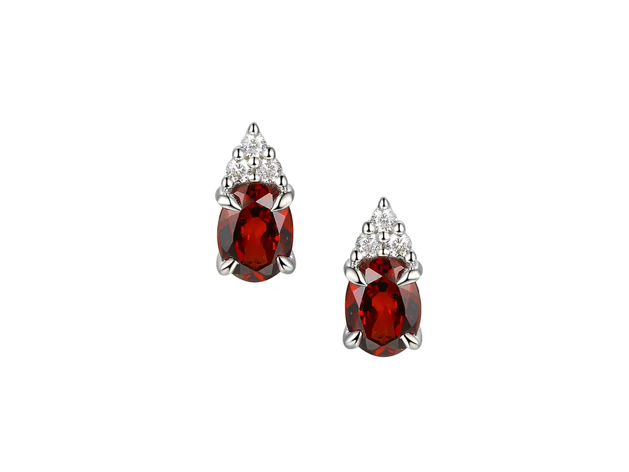 Sterling Silver Oval Cz And Genuine Garnet Earrings