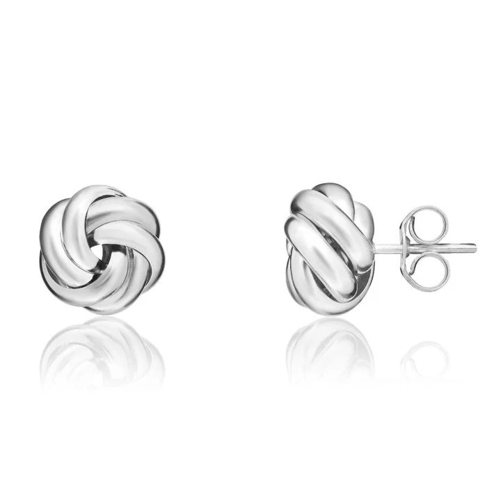 9ct White Gold 2 Row Knot Stud Earrings