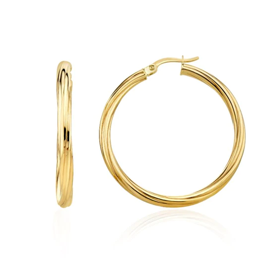 9ct Yellow Gold Twist Hoop Earrings 35mm 15473
