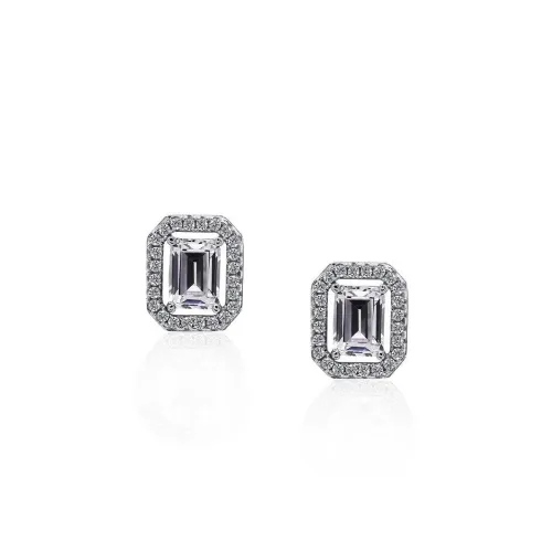 Carat* London Sterling Silver Eton Emerald Cut Cz Borderset Stud Earrings 